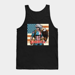 America Female Gritty 80s Comic Book Superhero Patriotic USA Tank Top